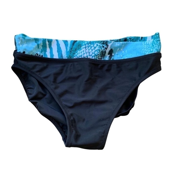 Gottex Swim Bikini Bottom Animal Print Banded Black Blue Size 6 - Picture 1 of 5